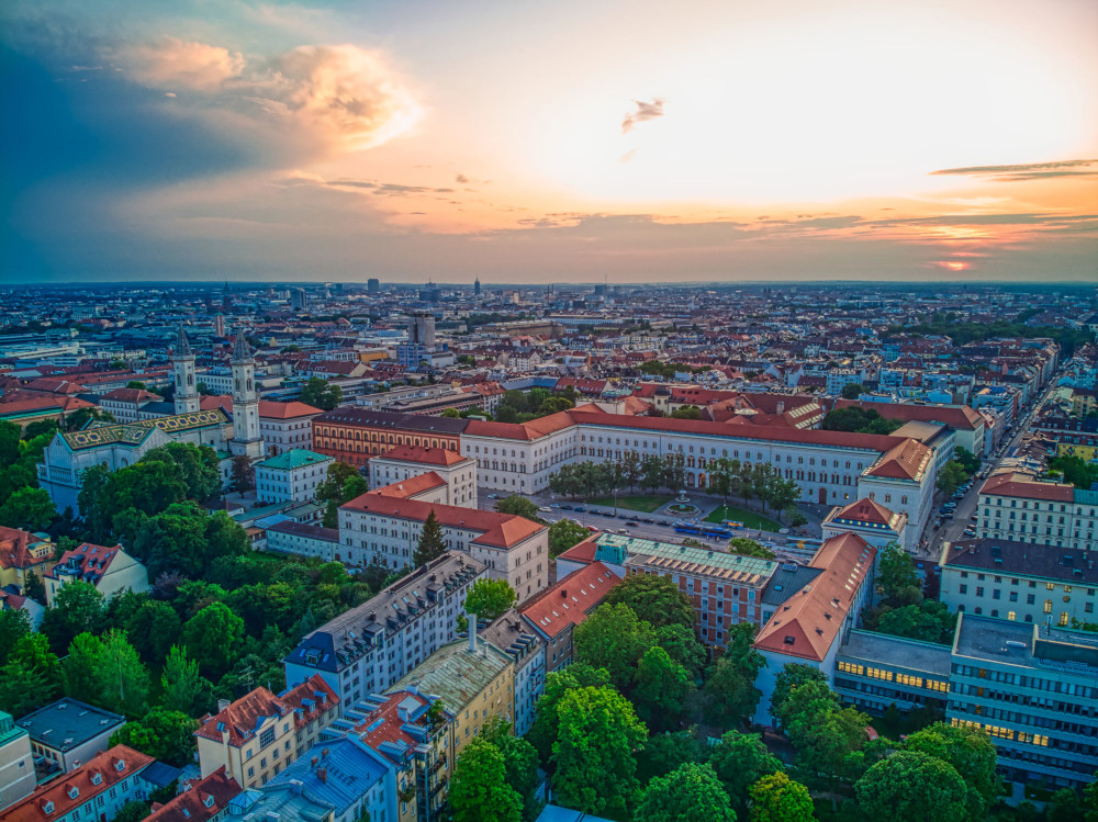 Aerial photo of the LMU campus